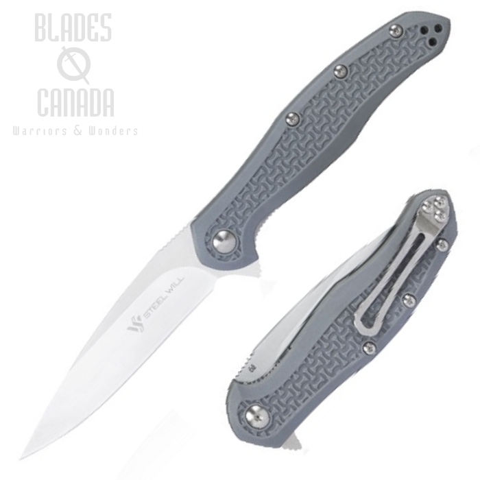 Steel Will Mini Intrigue Flipper Folding Knife, D2 Satin, FRN Grey, F45M-14